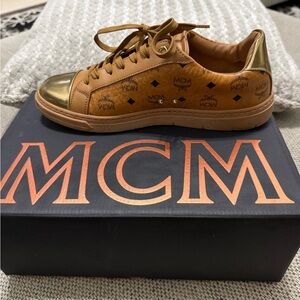 MCM Tan and Gold Sneakers
